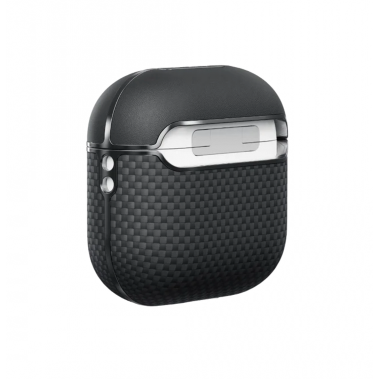 Θήκη Pitaka Aramid Fiber Magnetic 1500D (Plain) για Apple AirPods 4 - ΜΑΥΡΟ/ΓΚΡΙ grained - APM2404 